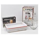 Pyrex Casserole Dish, Crystal Wine Decanter, Plus