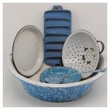 Blue Cast Iron Corn Bread Pan, Blue Enamelware...