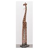 Tall Folk Art African Giraffe Sculpture 6'