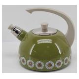 1970's Mid-Century MCM Olive Green Enamel Teapot