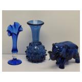 Cobalt Blue Hobnail Raindrop Blown Glass Vase, ...