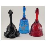 (3) Fenton Glass Bells, All Hand Painted & Signed