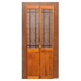 Leaded Frosted Etched Glass Wooden Bifold Door
