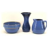 Blue Pottery Pitcher, Stoneware Mixing Bowl,