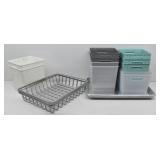 (11) Plastic Storage Totes, 3 Wire Baskets &