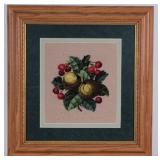 Framed Needle Point Still LIfe, Apples & Cherries