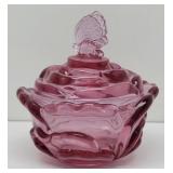 Fenton Butterfly Rose Lidded Candy Dish