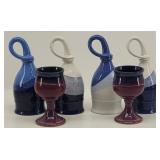 (4) Studio Art Pottery Goblet Mugs / Orgy Horn...