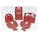 Red Cast Iron Utensil Holder, Napkin, Flatware...