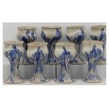 Set of 8 Blue Gray Stoneware Pottery Chalices