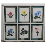 Vintage Window Frame w 6 Quilted Flower Window