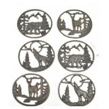 (6) Wildlife Oval Trivets Cast Iron