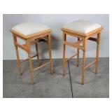 (2) Counter Height Bar Stools Wood w/ Padded Seats