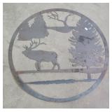 Elk Wildlife Round Metal Wall Art 29" Dia.