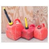 Three Red  Gas Cans 1 gal, 2 gal