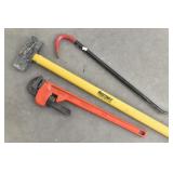 Sledge Hammer, Pry Bar & Pipe Wrench