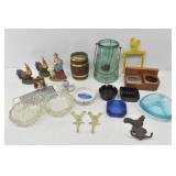 Decor Lot: Roosters, Chickens, Green Glass...