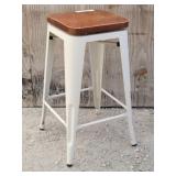 White Counter Height Stool with Swivel Wood Seat