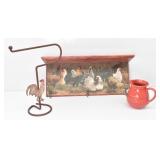 Rooster & Hens Wall Shelf w/ Hooks &