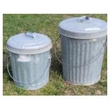 Two Galvanized Garbage Cans with/.Lids
