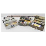 (3) Tackle Boxes w/ Tackle & Fishing Rod & Reel