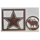 (2) Rusty Metal Wall Art Elk & Star