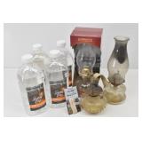 (3) Oil Lamps & 4 Bottles Lamp Oil 64 fl oz ea