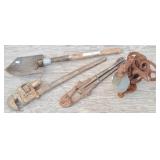 Giant Pipe Wrench, Folding Spade, Bolt Cutters