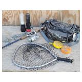 Lot of Fishing Gear: Pole, Net, Bait, Lures & more