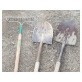 Yard Rake & Two Shovels