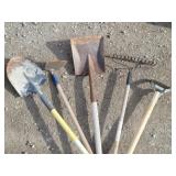 (5) Garden Tools: Shovels Hoe Rake & Weeding Tool