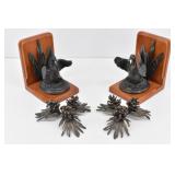Bronze Duck Bookends & Bronze Pine Cone Candle