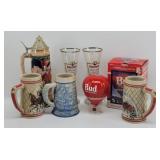 Budweiser Ceramic Steins, Die Cast Coin Bank +