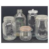 (5) Glass Jars, Bottles, Spring Lids & Others