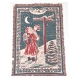 Vtg Olde World Santa Woven Tapestry Throw Blanket