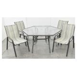 (5pc) Patio Set Hexagon Table & 4 Chairs Stackable