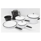 White & Black Enamelware Cookware: Coffee Pot
