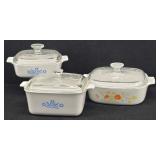 (3) Coring Ware Lidded Casserole Dishes