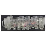 (16) Beer Glasses, A&W Mug, (8) Beverage Pitchers