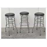 (3) Chrome & Black Double Ring Swivel Bar Stools