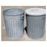(2) Galvanized Steel Garbage Cans 1-Lid