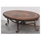 Wood & Slate Oval Coffee Table Wrought Iron Legs