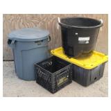 Brute Trash Can, Milk Crate & 2 Totes