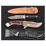 (2) Hunting Knives: Multi Color Wood w/ Leather