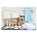 Lamps, Vintage Dresses, Needlepoint Picture, &