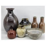 Signed Studio Art Pottery Vases & Bowl