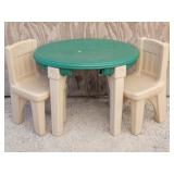 Childs Plastic Table, 2-Chairs Green Top Beige..