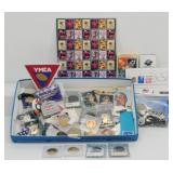 Eclectic Items: Stamps, Medallions, Pins, More