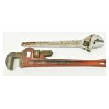 Ridgid 18" Pipe Wrench & 15" Adj. Wrench
