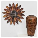 Rattan Vase & Wall Art Metal Sun Flower Mirror
